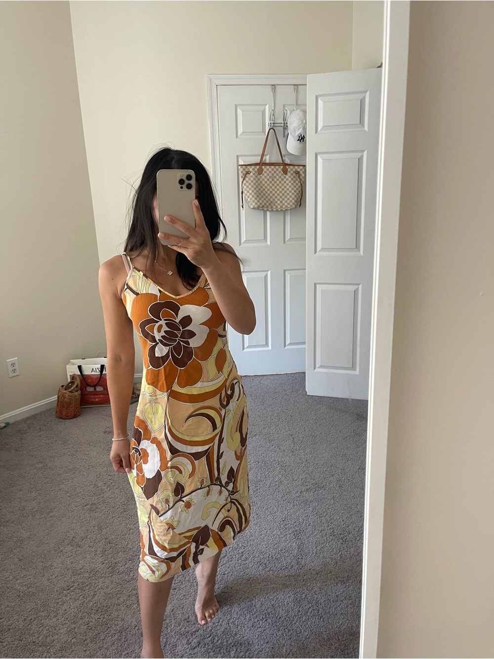 Aritzia Retro Floral Midi Slip Dress in Yellow & Brown